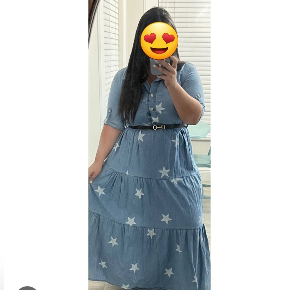 In Italy Women's Star-Patterned Blue Maxi Dress Size M (No Belt) - Picture 2 of 10